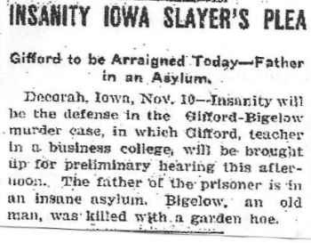 Bigelow Murder Cedar Rapids Eve Gazette Thursday Nov. 10, 1904